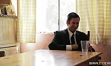 Pale Maid Tessa Lane Licks Balls and Deepthroats Mature Employer's Cock.