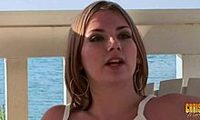 Busty Christy Marks Chats Topless to Camera Outdoors