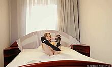 Black Socks Teen 18+ Elle Rose Showing Off Her Pussy On A Big Bed