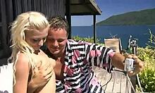 Blond-haired beauty Jennifer Love sucking a big fat cock