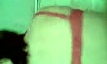 Mature slut in red thong finger-blasting on all fours