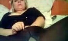 blonde granny with big tits fucks herself with toys