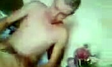 tattoo blonde amateur gives blowjob in bed 😏