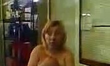 blond-haired amateur walking naked outdoors at night