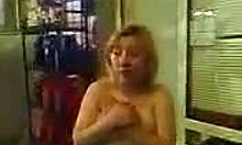 blond-haired amateur walking naked outdoors at night