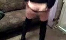 milf strips in stockings and panties, shaking ass passionately