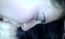 Is this kinky brunette girlfriend worshiping big cock with blowjob?