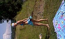 Naughty teen GF flaunts long legs in nature