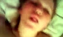 Blond-haired pantyhose-clad amateur masturbating with plump body.