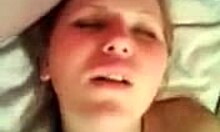 Blond-haired pantyhose-clad amateur masturbating with plump body.