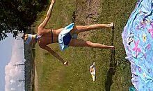 Naughty teen GF flaunts long legs in nature