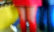 Blonde hottie in fishnets flashes upskirt