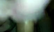 Messy hairdo brunette teen sucking big cock and licking balls 😍