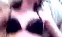 Black bra girlfriend getting creampied on camera