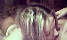 Blonde babe blows guy deeply.