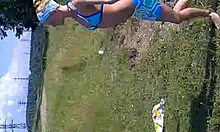 Naughty teen GF flaunts long legs in nature