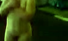 blond-haired amateur walking naked outdoors at night