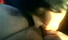 Dark-Haired Amateur Blows Small 18+ Cock in Car