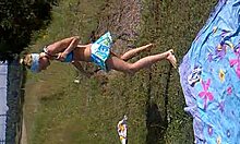 Naughty teen GF flaunts long legs in nature