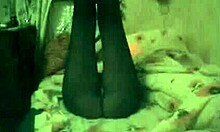 seductive brunette in stockings masturbates on bed webcam 😏