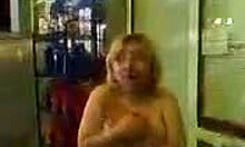 blond-haired amateur walking naked outdoors at night