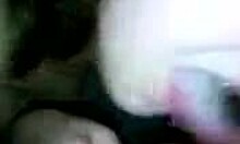 Messy hairdo brunette teen sucking big cock and licking balls 😍