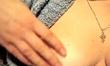 hairy amateur with big tits masturbates close-up, so shameless