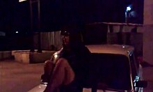 Curvy Brunette Amateur Strips in Stockings Outdoors