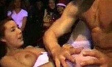 white bra and stockings babe flashing her big tits in public