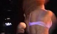 playful redhead spreading legs for stripper