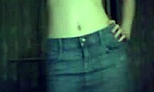 flat-chested amateur strips in miniskirt and gets groped