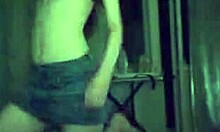 flat-chested amateur strips in miniskirt and gets groped