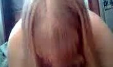 Chubby blonde rides big cock in pov, smooth slit glistening.