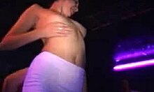 two gorgeous girlfriends making out on stage