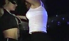 playful redhead spreading legs for stripper