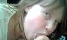 short-haired blonde blows big-dicked dude on cam