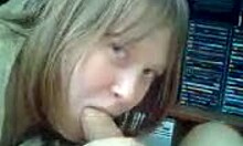 short-haired blonde blows big-dicked dude on cam