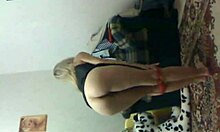 Leggy Blonde Strips Red Panties On Web Chat, Showing Ass