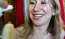 Blonde mature seductively eats banana and has sex