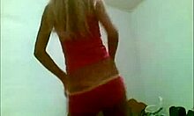 Blonde GF in red outfit shakes ass like pro