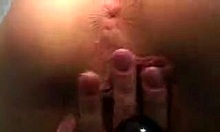 naughty babe shoves anal beads up her pussy!