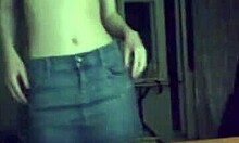 flat-chested amateur strips in miniskirt and gets groped