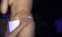 two gorgeous girlfriends making out on stage