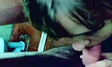 playful short-haired gf sucking cock like a good girl in toilet.