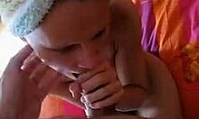 horny housewife sucking dick and giving handjob 😏