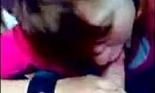 Pink shirt brunette blows big cock in pov