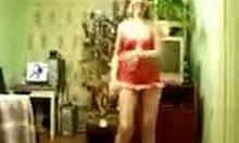 Playful chubby MILF dances half-naked on holiday