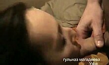 dark-haired wife teases big cock with handjob before sucking in pov