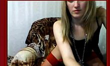 Red Stockings Girlfriend Posing With Her Pussy Out For Masturbation