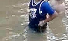 Fat Amateur Woman Relaxes In The Water Outdoors